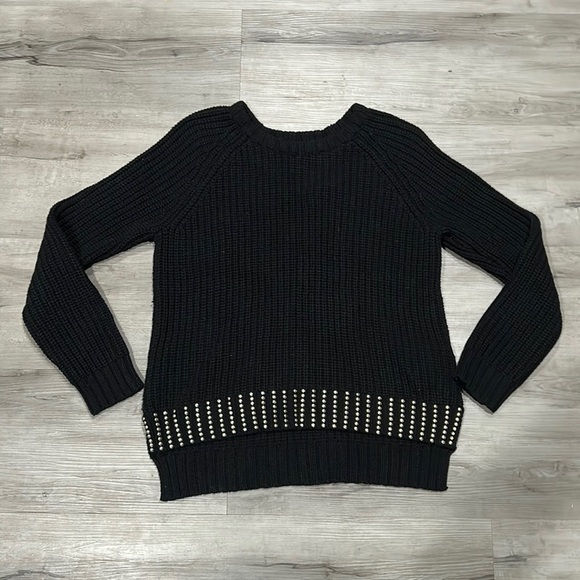 Michael Kors black chunky knit ribbed gold stud pullover sweater large - Picture 1 of 7